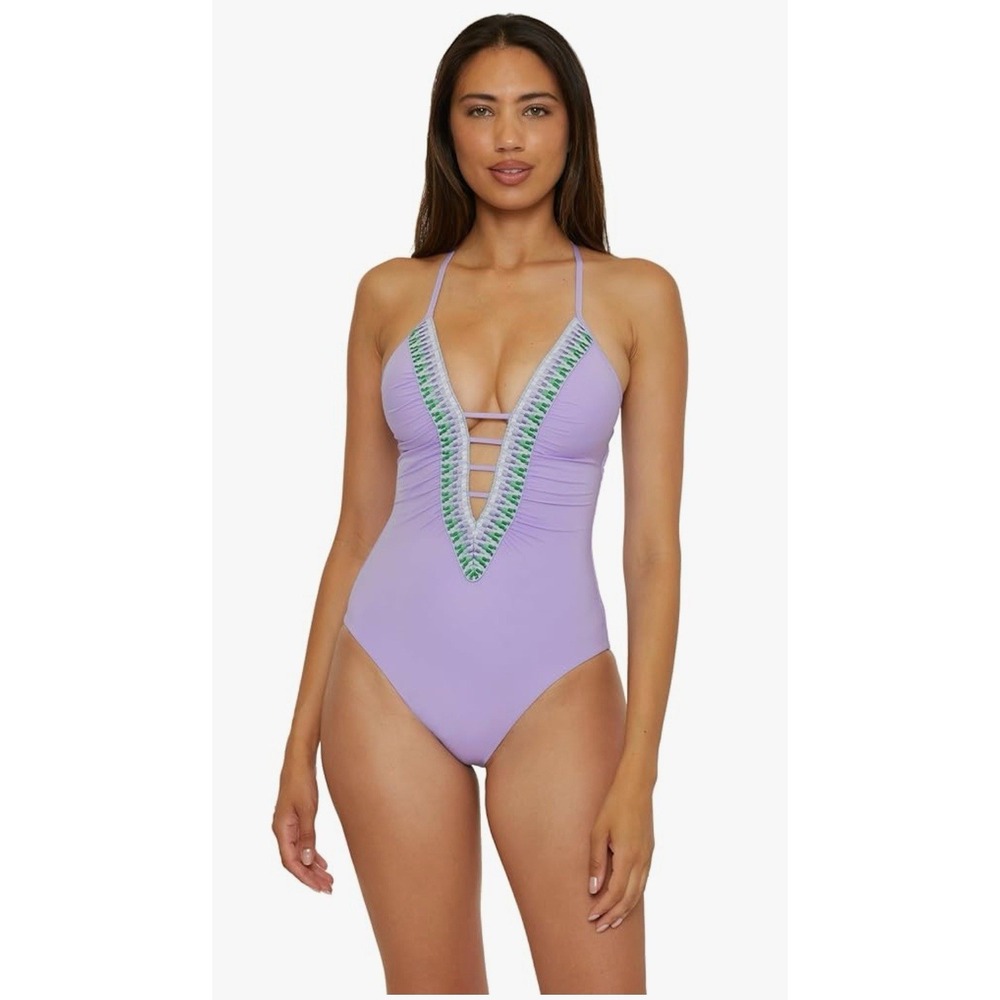 Becca by Rebecca Virtue Fiesta Plunge One Piece Swimsuit Size M 10541